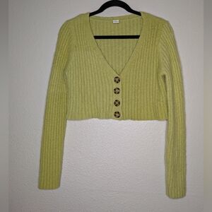 Urban Outfitters Womens Lime Green Fuzzy Plush Y2K Cropped Cardigan Sweater M